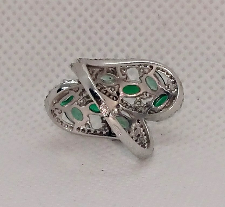 Серебренное Кольцо каблучка зелёный Агат Фианит серебро 9 2 5, фото №6