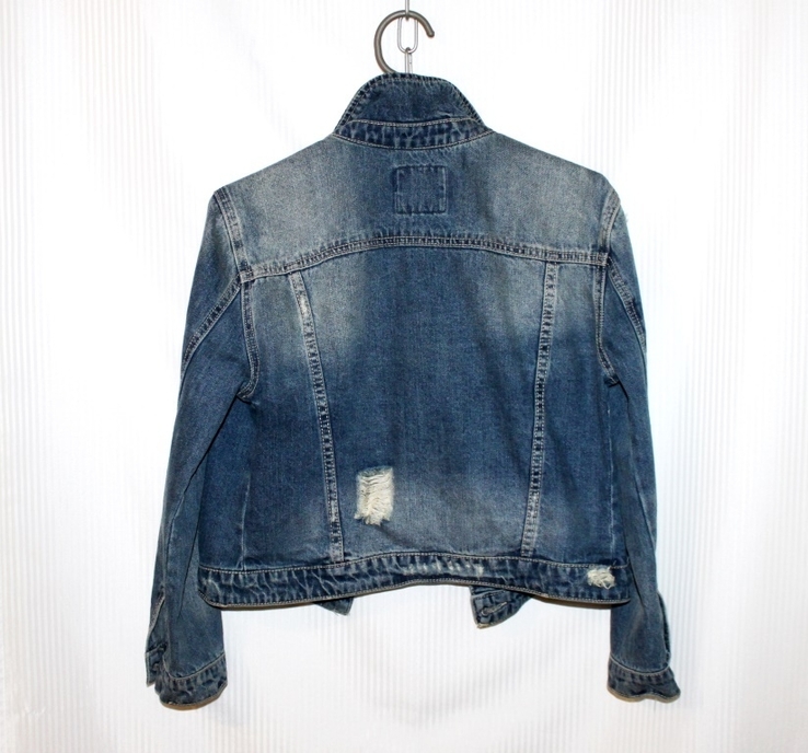 Короткий джинсовый жакет куртка рваный джинс синий Zara M-XL, фото №8
