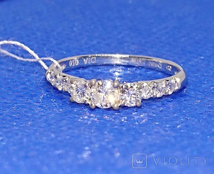 Кольцо каблучка дорожка корона белое золото 750 бриллиант діамант на 0,50сt 16-16,5р, фото №7