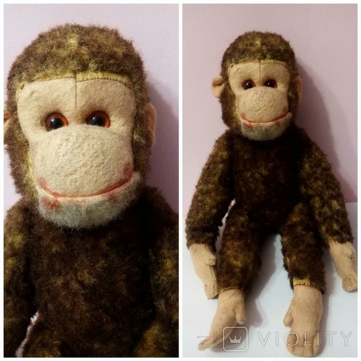 Старинная обезьяна солома 50см игрушка ГДР, фото №2