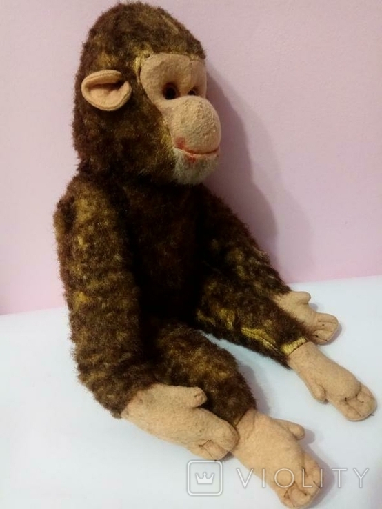 Старинная обезьяна солома 50см игрушка ГДР, фото №7
