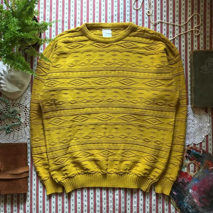 Яркий желтый свитер ретро винтаж хлопок Ron Harper размер 48-50, фото №2