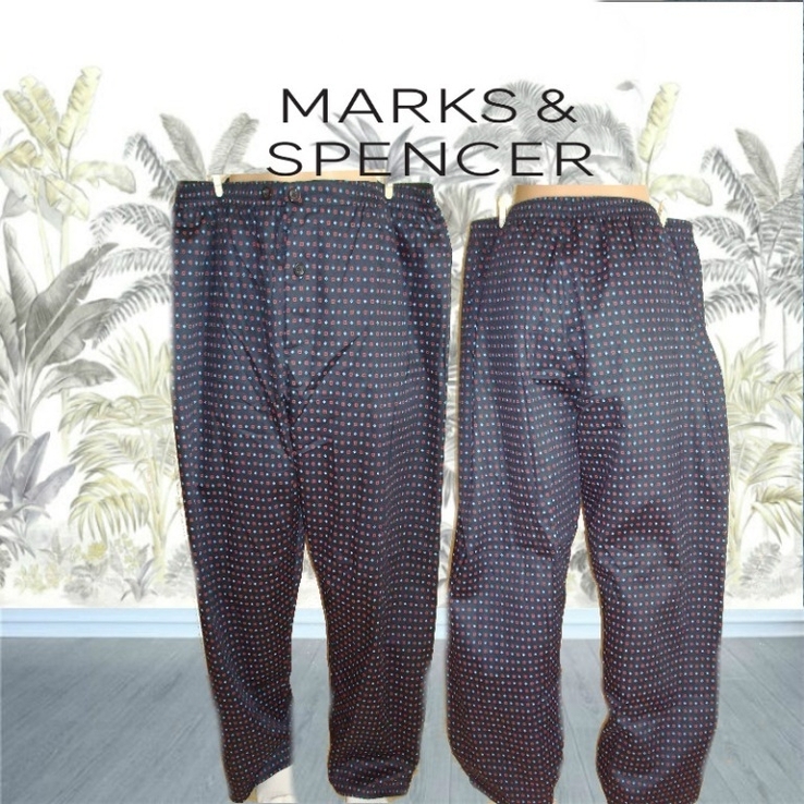 MarksSpencer Хлопковые красивые пижамные мужские брюки т. синие в принт, фото №2