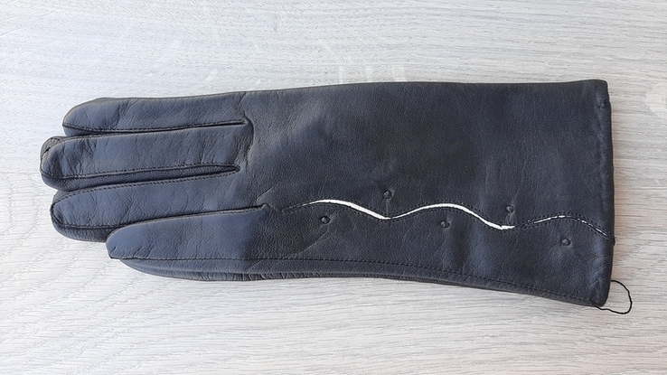 Женские черные демисезонные кожаные перчатки, фото №2
