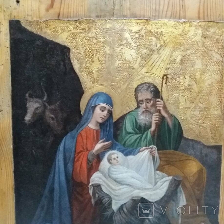 Ікона старовинна Різдво Ісуса Христа 57х49 см., фото №3