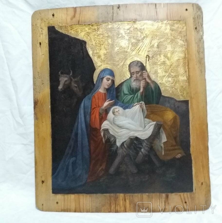 Ікона старовинна Різдво Ісуса Христа 57х49 см., фото №8