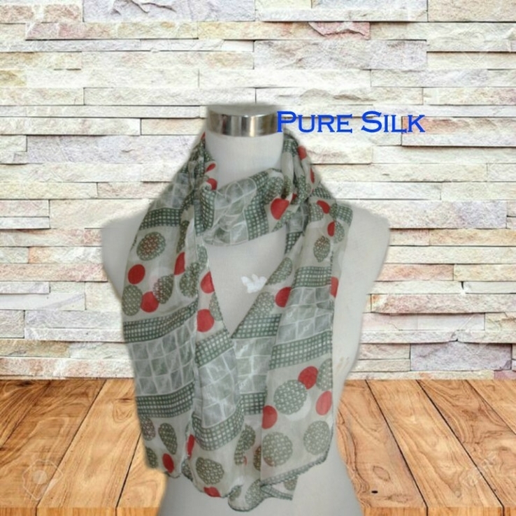 Шелковый 1,60*33 см красивый легкий женский шарф шелк в принт, photo number 2