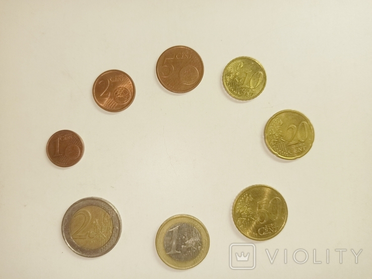 Набор монет евро 1 цент-2 евро 8 монет Германия монетный двор А старая карта, фото №3