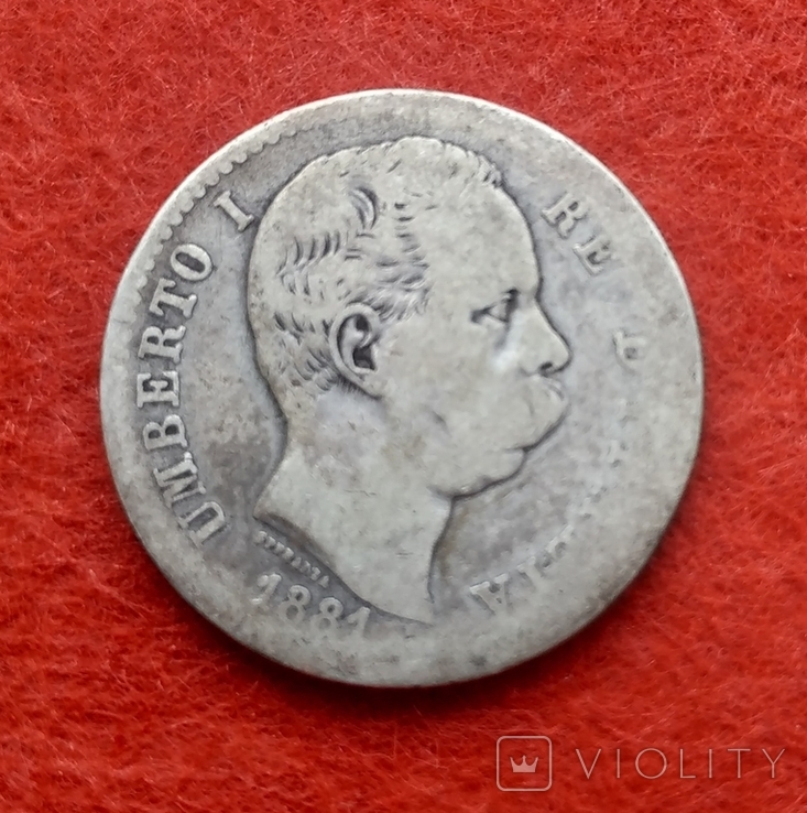 Италия 2 лиры 1881 серебро Умберто I, фото №3