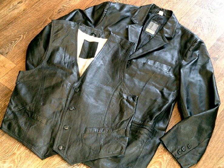 Кожаный пиджак - куртка + жилетка разм.50, фото №7