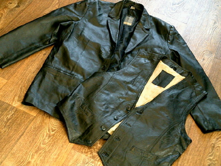Кожаный пиджак - куртка + жилетка разм.50, фото №11