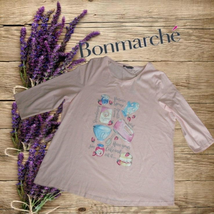 Bonmarche Пижамный красивый хлопковый верх рукав в 3/4 св розовый с рисунком 24, фото №3