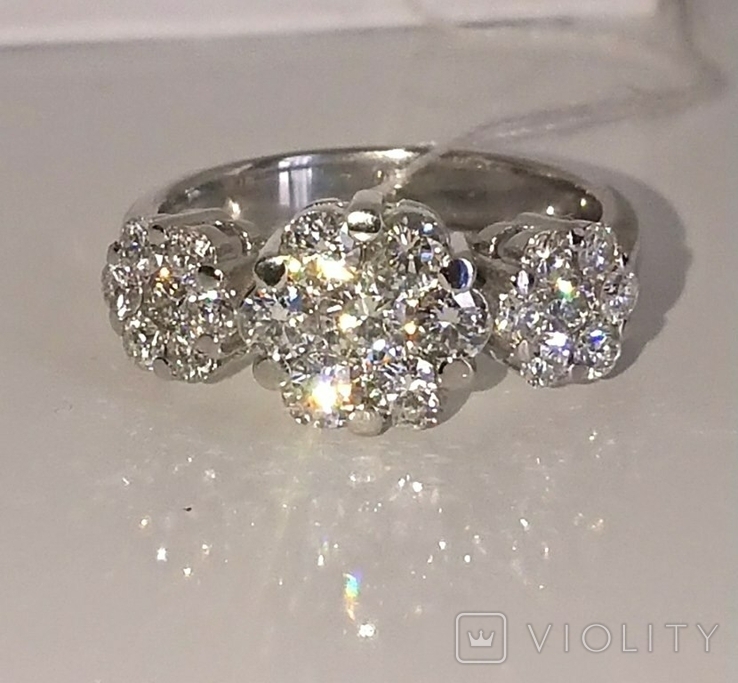 Кольцо Бриллиантовый венок бриллианты на 1,07Ct золото 750 16,5р, фото №2