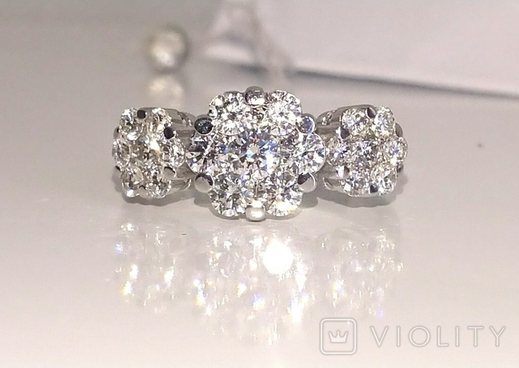 Кольцо Бриллиантовый венок бриллианты на 1,07Ct золото 750 16,5р, фото №4