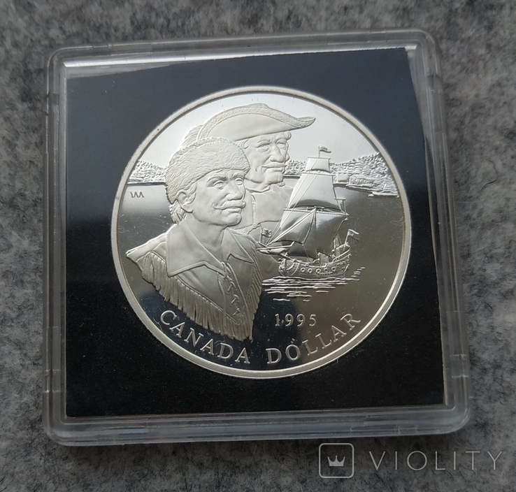 Канада 1 доллар 1995 серебро Пруф Парусник