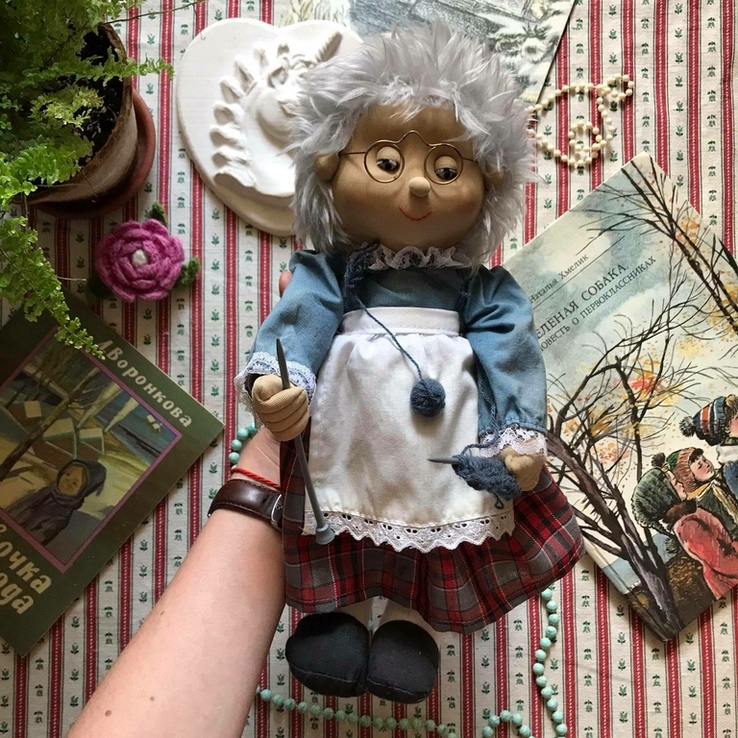 Шикарная интерьерная игрушка кукла бабушка ретро винтаж ручная работа 34 см, фото №2