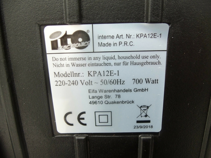 Пилосос ITO Electronics KPA 12E-1 2200W Новий Germany з Німеччини №- 1 Чорний, numer zdjęcia 11