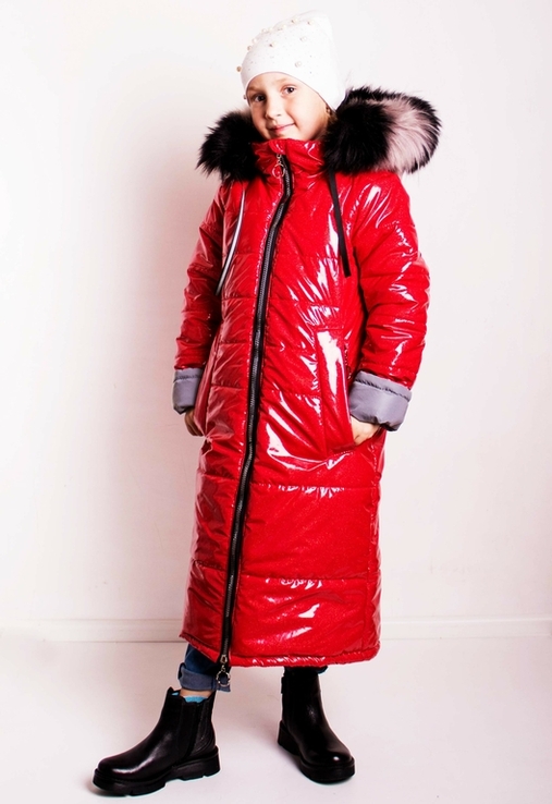 Зимове супер довге пальто Climber зі світловідбивачами червоне 152 ріст 1065a152, фото №2