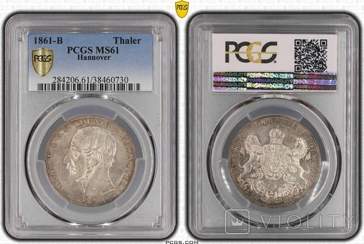 Германия 1 талер 1861 Ганновер Георг V MS-61 PCGS