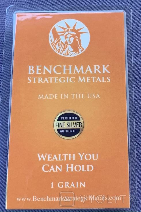 Слиток серебра 999 пробы США USA 1 гран с сертификатом подлинности, numer zdjęcia 3