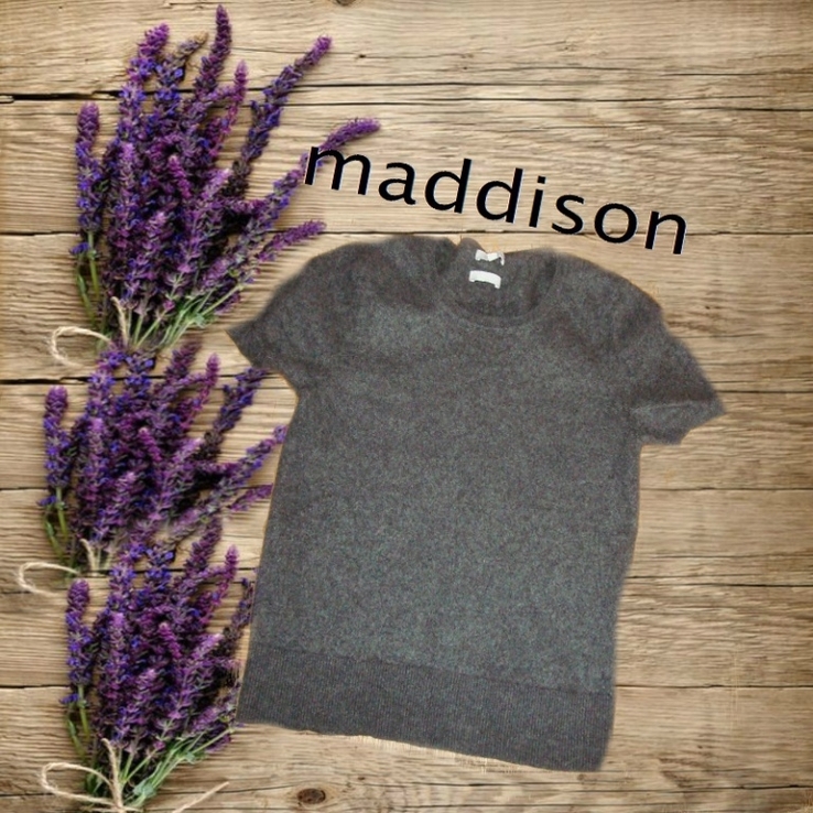 Maddison Кашемировый женский теплый свитер короткий рукав графит меланж М/L, фото №3