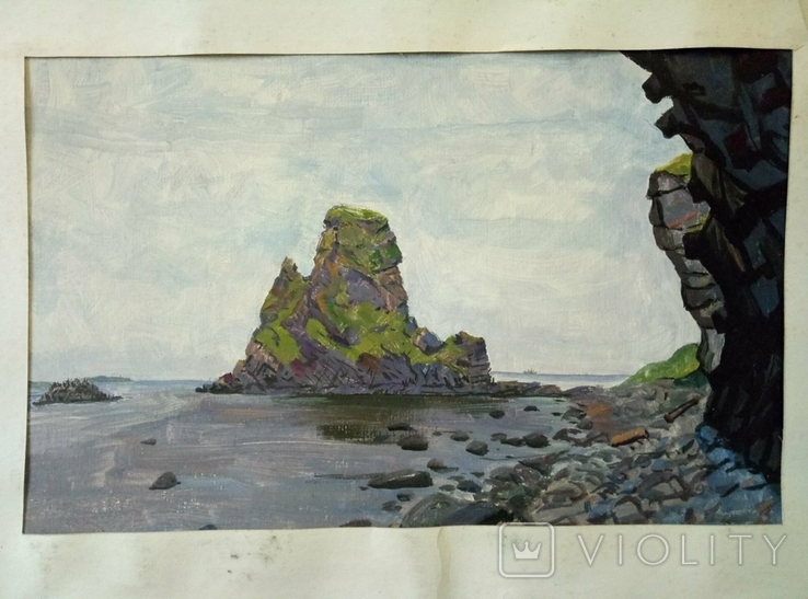 Картина 100х70 "Остров Шумшу скала верблюд" Грибок Д. К. 1985г., фото №10