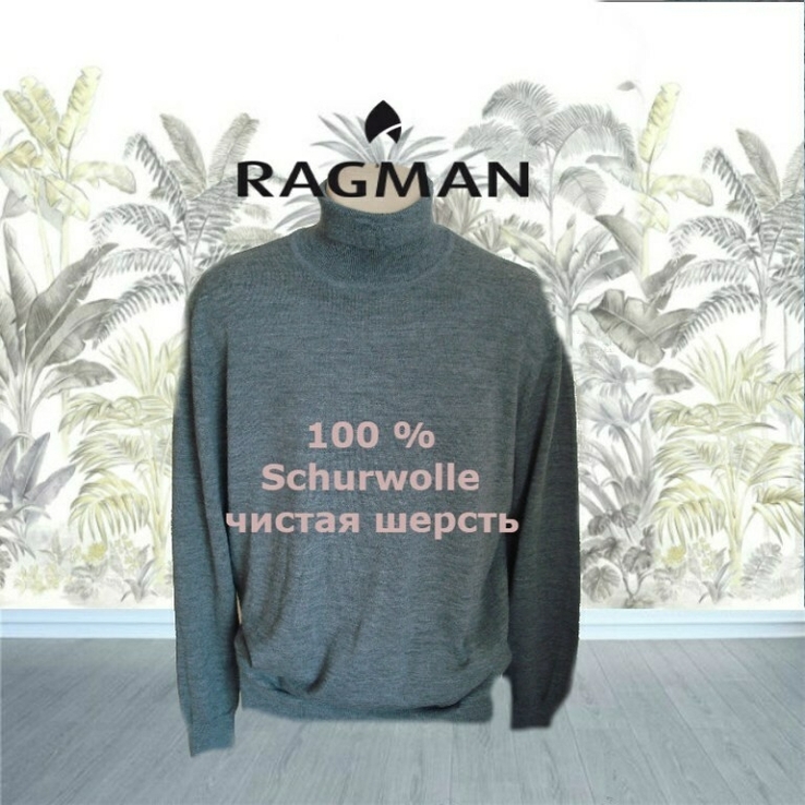 Ragman Шерстяной теплый мужской гольф шерсть серый меланж XL, photo number 2
