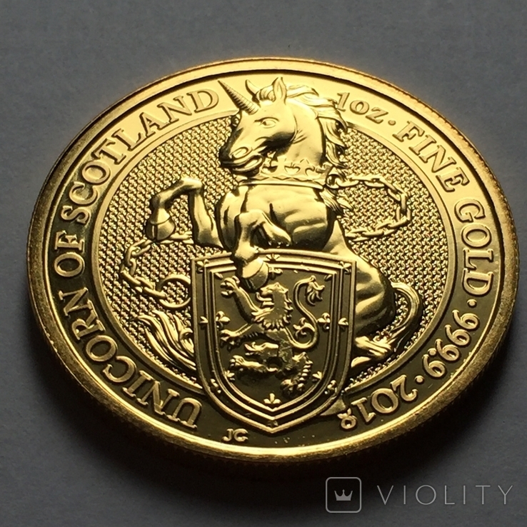 Золотая монета Великобритании Единорог 2018 г. 1OZ(31,1 гр)., фото №2
