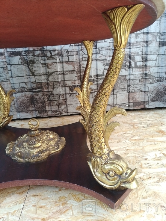 Деревянный стол с мрамором и бронзой "Рыбы" арт. 0901, фото №6