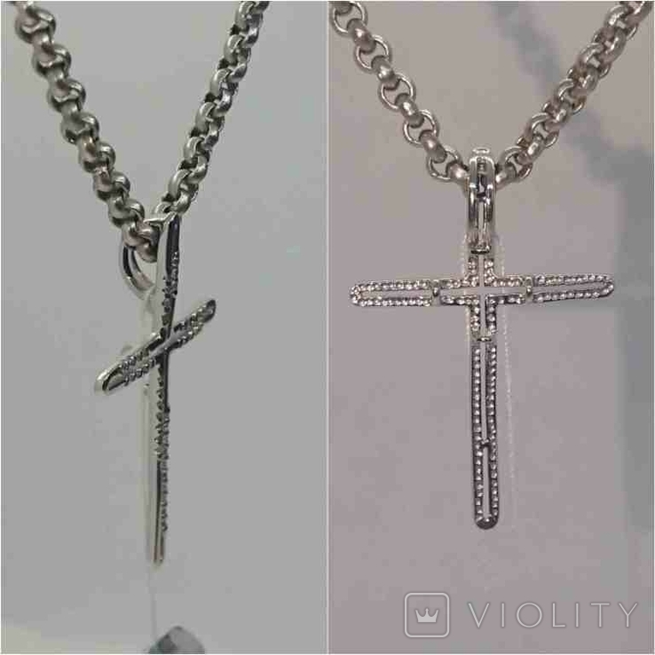 Крестик Хрестик Сага бриллианты діамант белое золото 585 Р-р 2,5х3,5 см, фото №4