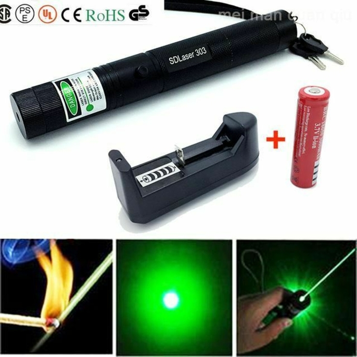Лазерная указка зелёный лазер Laser 303 green с насадкой, фото №5