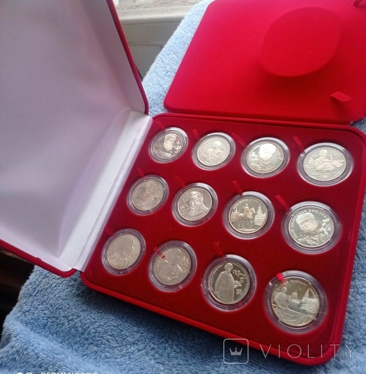 1994-95 гг - набор из 12 монет по 2 рубля пруф в коробке,серебро, фото №2
