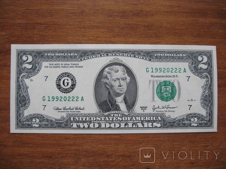2 доллара с номером 1992-02-22, фото №2