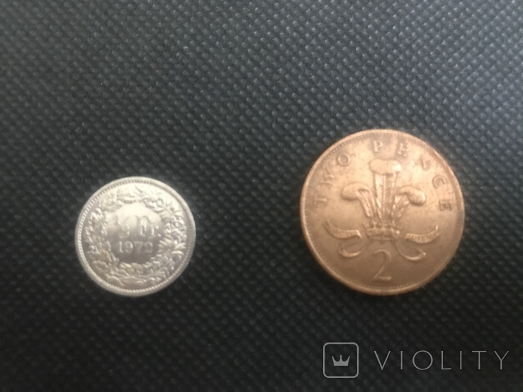 Монета 1/2 франка 1972 г+бонус 2 пенса 1988 г, фото №3