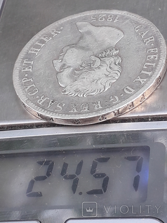 5 лир, Сардиния, 1825 г., L, Карл Феликс, серебро 0.900, 24,57 гр., фото №6
