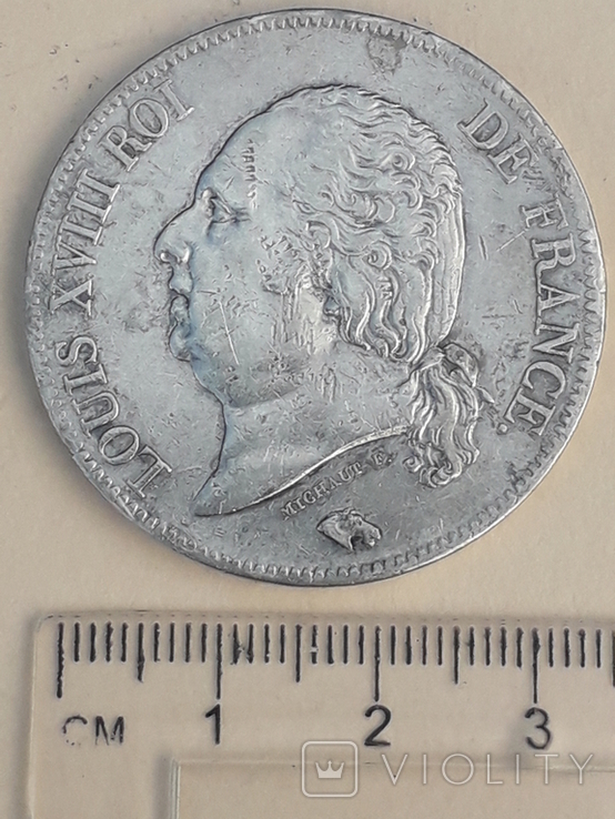 5 франков, Франция, 1817 г., А, Людовик XVIII, серебро 0.900, 24.98 грамма