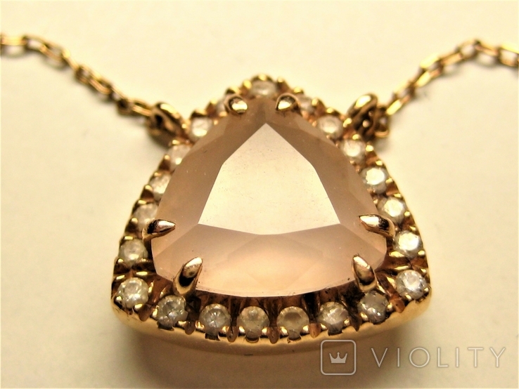 Золотой кулон бриллианты розовый топаз, фото №2