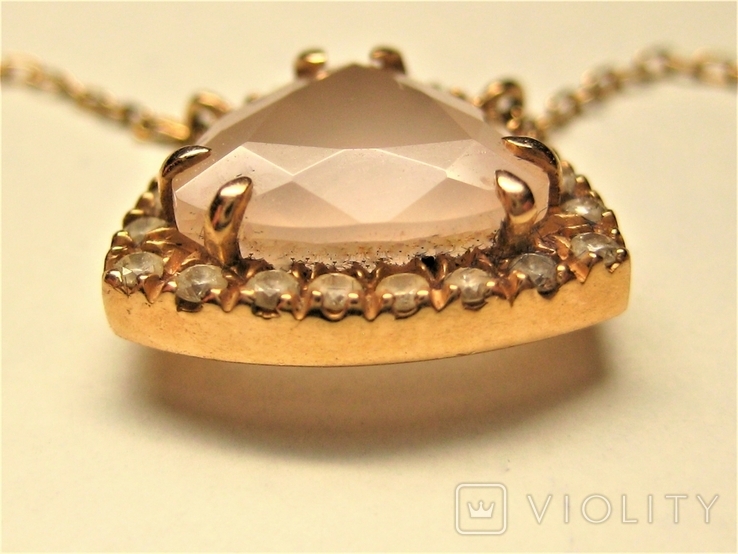 Золотой кулон бриллианты розовый топаз, фото №7