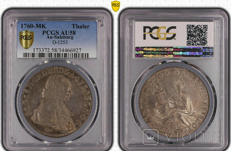 Австрия-Зальцбург 1 талер 1760-MK PCGS AU58, фото №2