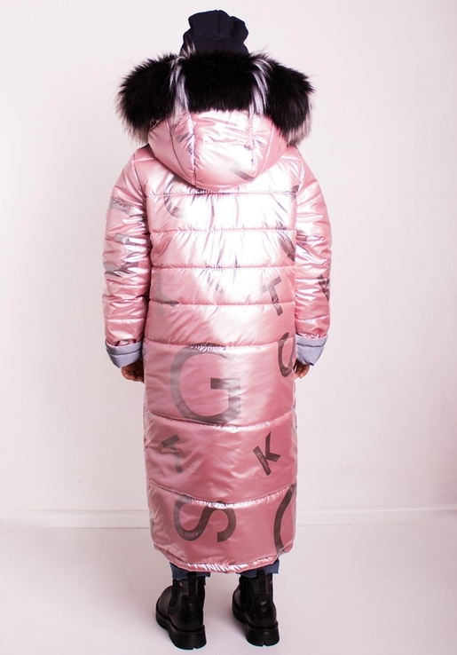 Зимове супер довге пальто Climber зі світловідбивачами пудра 134 ріст 1065c134, фото №4