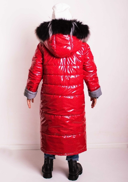 Зимове супер довге пальто Climber зі світловідбивачами червоне 134 ріст 1065a134, фото №3