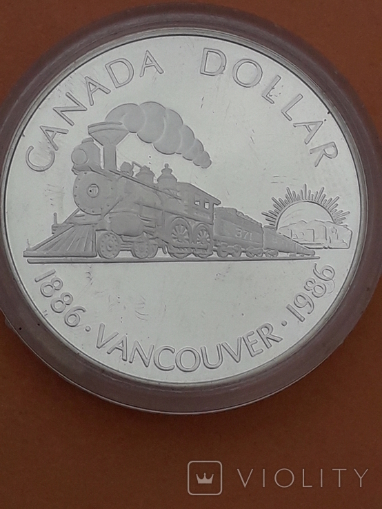 1 доллар, Канада, 1986 г., 100 лет городу Ванкувер, серебро 0.500, 23.32 гр., фото №4