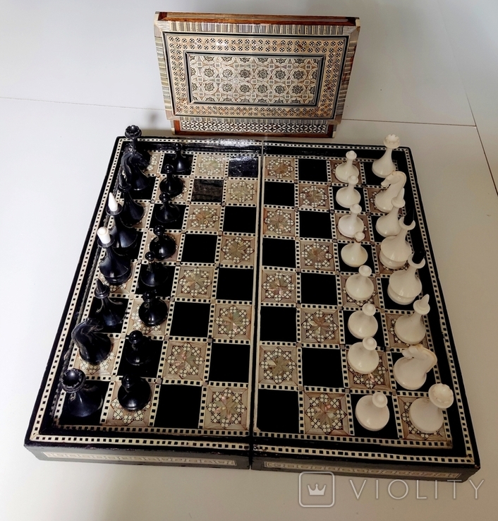 Шахматы-нарды,отделка перламутром,ручная работа, фото №2