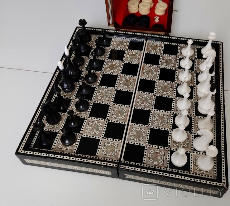 Шахматы-нарды,отделка перламутром,ручная работа, фото №9