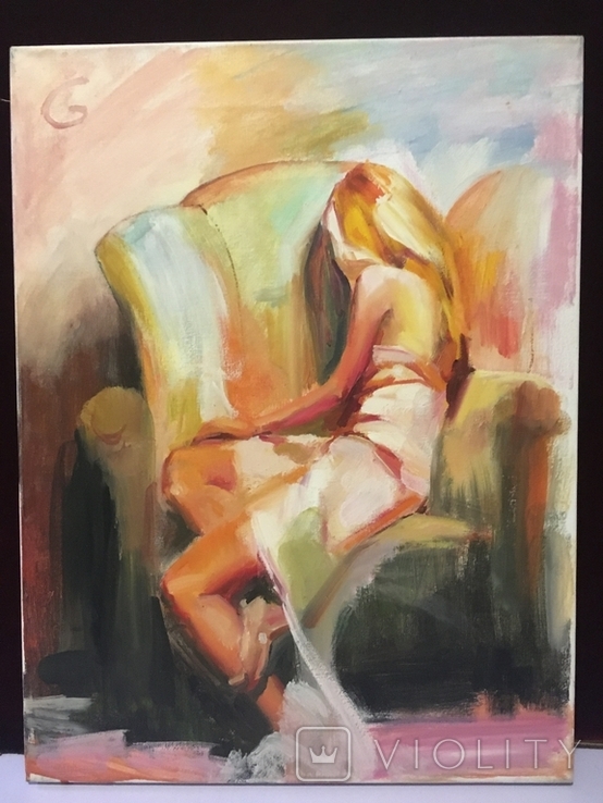 Картина І. Сіра Сіра дівчина в кріслі оголена олія, полотно, фото №2