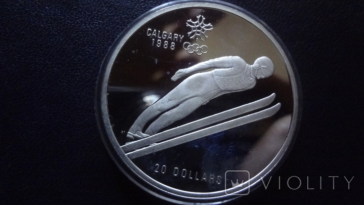 20 долларов 1987 Канада Калгери унция серебро 34,1 г, фото №2