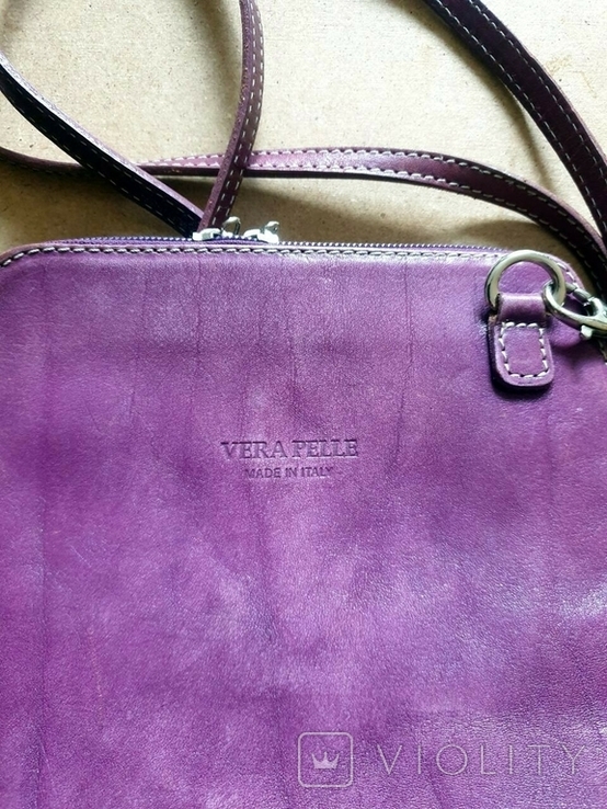 Кожаная итальянская сумочка на плечо кросс боди vera pelle., фото №3
