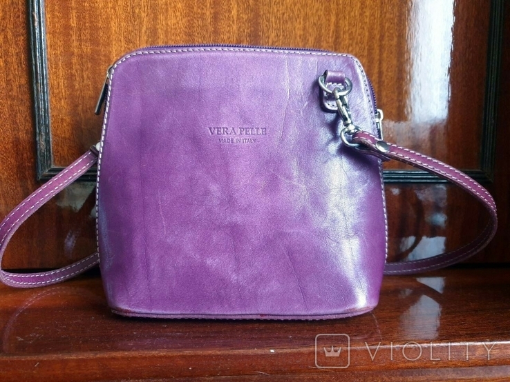 Кожаная итальянская сумочка на плечо кросс боди vera pelle., фото №5