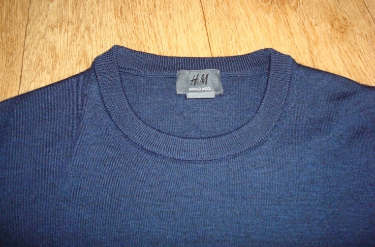 HM 100 % шерсть Шерстяной мужской теплый свитер мерино т синий М, photo number 6