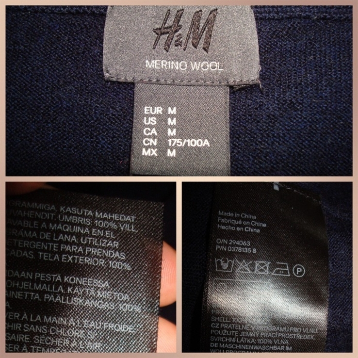 HM 100 % шерсть Шерстяной мужской теплый свитер мерино т синий М, фото №11